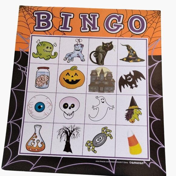 Halloween Bingo Game Party 16 Player Boards Orange Pumpkin Markers - Picture 1 of 6